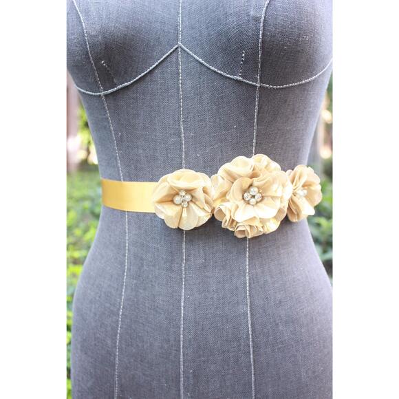 Bridesmaid And Flowergirls Sashes Wedding Sash Pearls Flowers Belts (gold) 95😽 - Picture 6 of 6